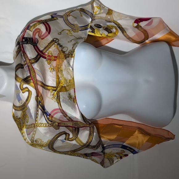 Lancel Paris Silk Scarf with Orange and Gold Accents - Picture 13 of 15
